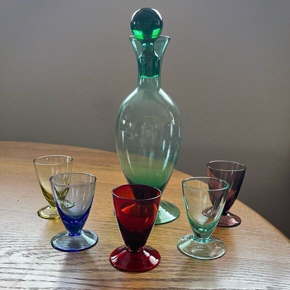 Château Orleans Multi Color Glass Cordial Decanter with Stopper Set - Picture 2 of 16